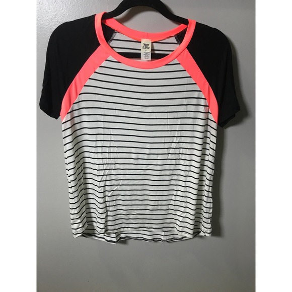 Sew In Love Tops - Sew In Love Women's Striped Raglan Baseball Tee Neon Pink Black